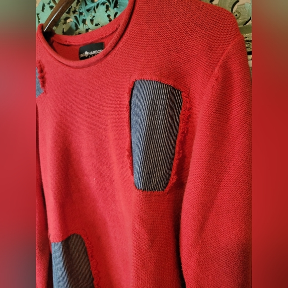 Vintage Red Striped Patch Sweater | Red & Pinstripe | Large - Picture 3 of 11